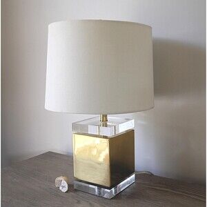 Vtg Brass Lucite Stacked Square Cube Table Lamp MCM Mid Century Brass Lighting